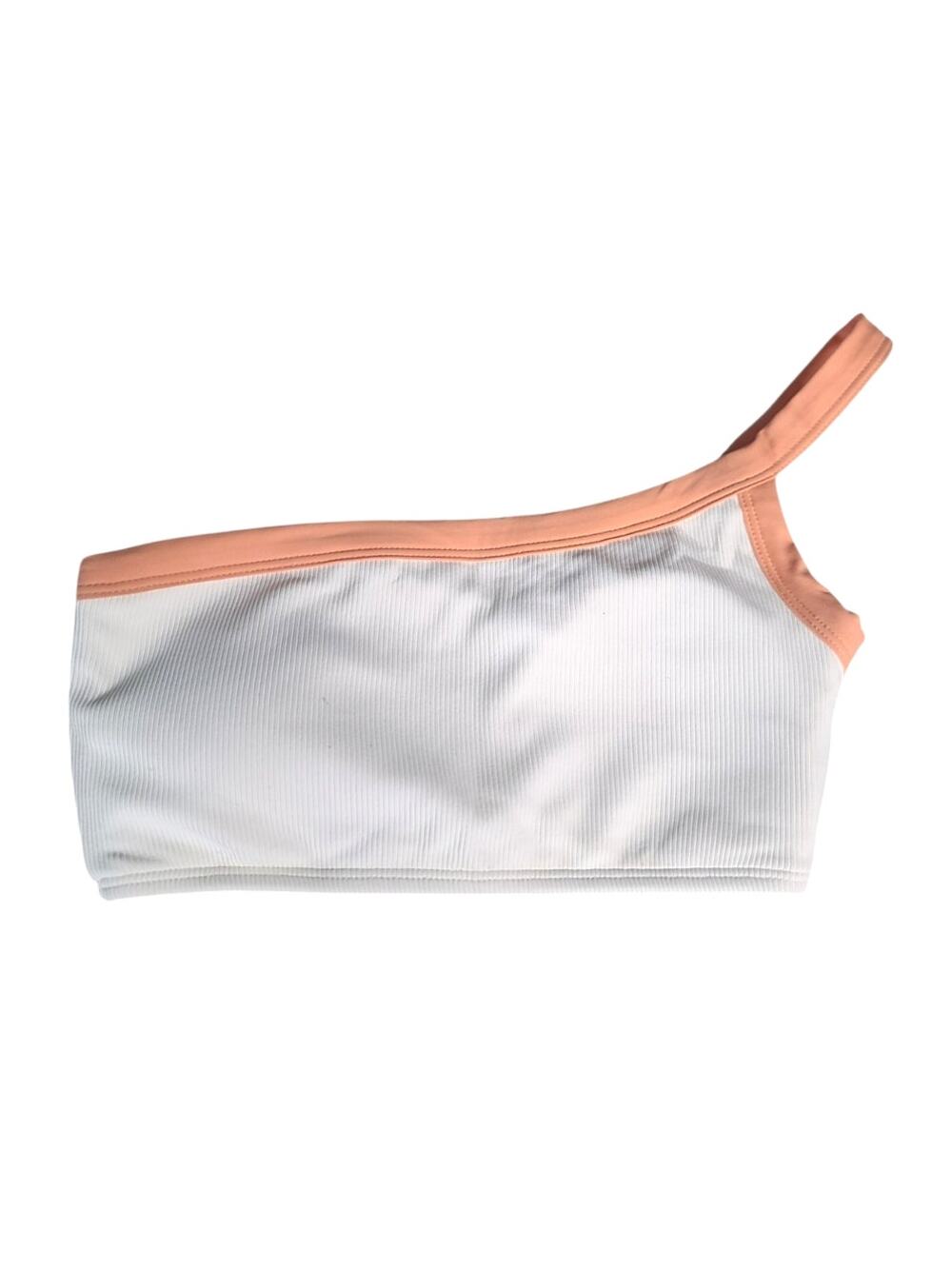 L*Space Swimwear Axel One-Shoulder Ribbed Bikini Top Cream/Citrus XS RHAXT22